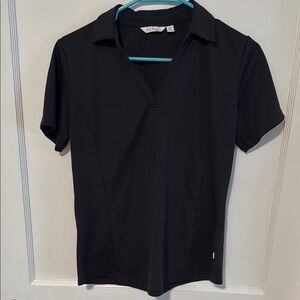Lady Hagen Black Fitted Button Down Short Sleeve Top